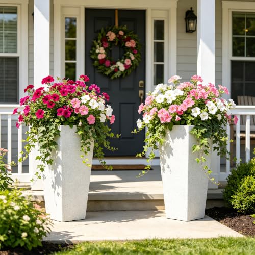 Autodaya 28" Plant Pots Tall Planters for Outdoor Plants Set of 2 with Tray by AUTO DAYA - Used condition - US$76.95