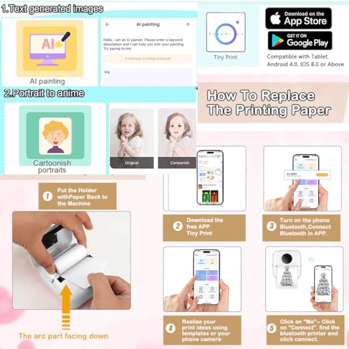 Image of AngelReally Mini Pocket Bluetooth Printer-Portable Thermal Printer for Journal /DIY Scrapbook /Travel /Notes /Lists /Label /Memo, Receipt Printer