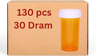 30 Dram Plastic Pill Bottles with Child-Resistant Cap (pack of 130 bottles) , Amber Reversible Cap Prescription Vials , Plastic Medicine Containers, Push Down and Turn - Airtight Pharmacy Pill Bottles