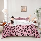 Pink Leopard Print Duvet Cover Set Full Size,Cheetah Bedding Set 3pcs for Kids Teens Girls Room Decor, Wild Animal Skin Texture Comforter Cover Romantic Fashion Quilt Cover with 2 Pillowcases
