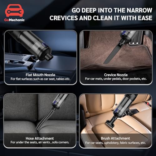 Image of GoMechanic Wireless Vacuum Cleaner for Home and Car | High-Power 14000 Pa Suction with BLDC Motor | USB-C Rechargeable |2 Suction Modes | Portable & Stylish Design with LED Light