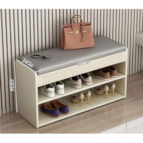 Tabouret à langer blanc lait de 60 cm avec meuble à chaussures double couche