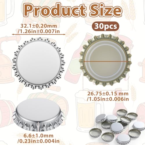 image for Elegaperma 30 Pcs Metal Bottle Caps,Bottle Caps for Crafts,Vintage Bot