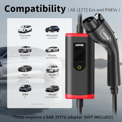 Unitek Level 2 EV Charger Electric Vehicle Charging Station 25FT Charging Cord Portable EV Charger 40A 110V-240V for J1772 Evs NEMA 4-15 NEMA 6-20 Plug Current Adjustable Reservation Charging UL
