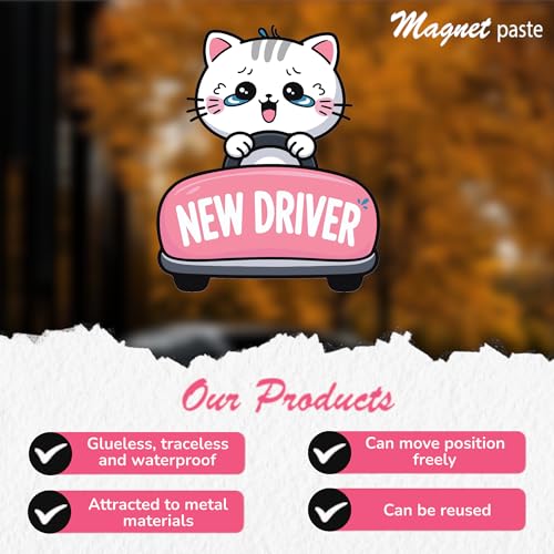 Image of 2 Pack Student Driver Magnet 2.0 inch x 2.4 inch - Cute Crying Cat Design with Please Be Patient - Student Driver Magnet Funny for New, Teen, and Learner Drivers - Small Cat Sign, New Car Decor