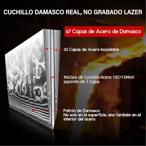 Miniatura 3 de Shan Zu Cuchillo De Cocina Damasco, 20cm Cuchillo Chef Japones De Acero Damasco De 67 Capas, Mango De Material G10, Cuchillo De Cocinero Profesional Para Cortar Verdura, Fruta, Carne - Pro Series