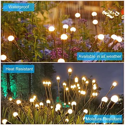 Vintoney Solar Lights Outdoor Solar Swaying Light Firework Lights Waterproof 2Pcs,Pathway Light for Pathway Landscape Garden Yard Decorations (Warm White)