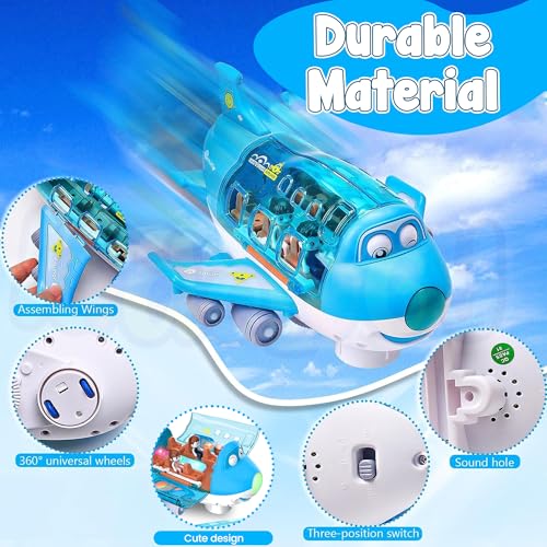 Image of Kidology Airplane Toys for Toddlers Age 2+ Years | 360 Rotation, Bump and Go Action Aeroplane with LED Flashing Lights & Sound Toy for Kids | Ideal for Gifting | Blue