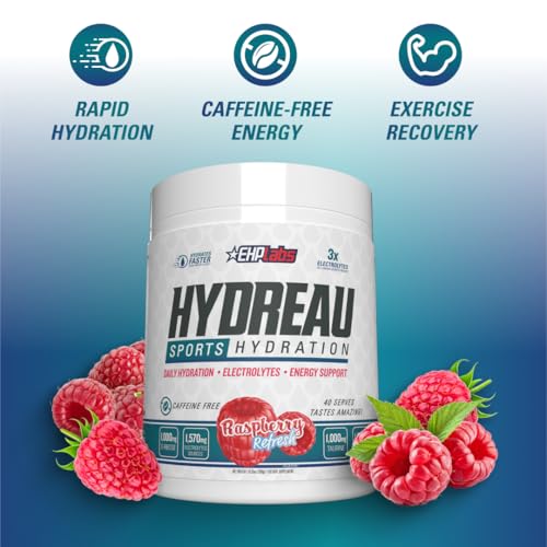Image of EHP Labs Hydreau Electrolytes Powder No Sugar - Hydration Powder for Endurance & Energy - Electrolyte Powder for Men & Women - Sugar Free Electrolytes - Raspberry Refresh (40 Serves)