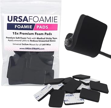 URSA Foamie Pads for Lavalier Microphones - Pack of 12 Black | Soft Mic Pads to Reduce Clothing Noise & Protect Against Friction, With Hypoallergenic Adhesive