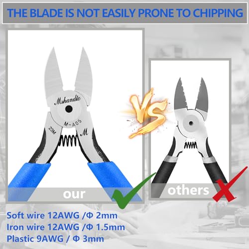 mshandto Wire Cutters, 5" Flush Cutters for Electronic Component, CR-V Side Cutters for Crafting, Ultra-Sharp Diagonal Cutters, Flush Cut Pliers for Jewelry Making, Plastic, Soft Copper Wire