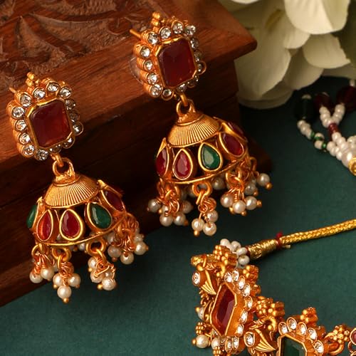 Image of Shining Diva Fashion Stylish Fancy Pearl Choker Traditional Jewellery Set for Women | Temple Necklace Set | Festive Wedding Party Necklace | 22k Gold Plated | Just Like Original Gold Jewellery