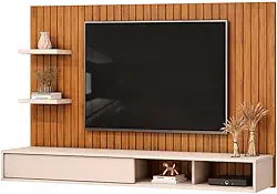 Painel Para TV Até 60 Polegadas Frisado Com Nichos Icaro Madeirado/Off White