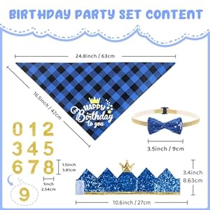 Dog Birthday Party Supplies, Set of 4 Dog Birthday Decorations with Bow Tie, Crown Dog Birthday Hat with Numbers for Medium and Small Dogs, Dog Birthday Outfit for Birthday Party (Blue) Dog Birthday Party Supplies, Set of 4 Dog Birthday Decorations with Bow Tie, Crown Dog Birthday Hat with Numbers for Medium and Small Dogs, Dog Birthday Outfit for Birthday Party (Blue)