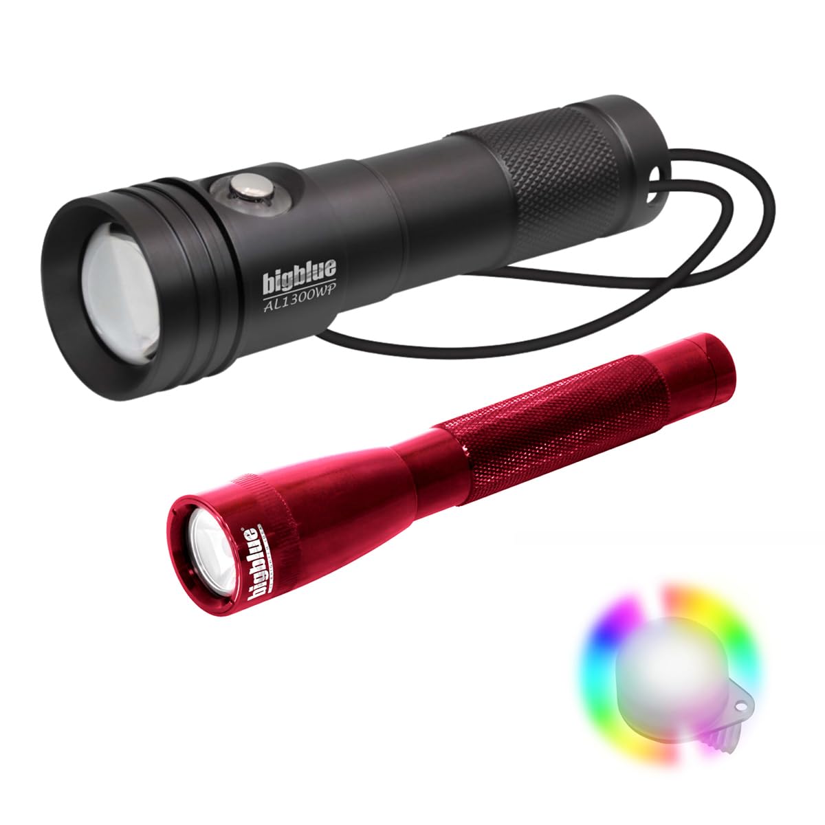 Bigblue AL1300WP and AL250 Dive Light Combo Pack with 8-Color Easy Clip - Red