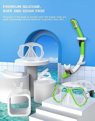image for Greatever Dry Snorkel Set,Panoramic Wide View,Anti-Fog Scuba Diving Ma