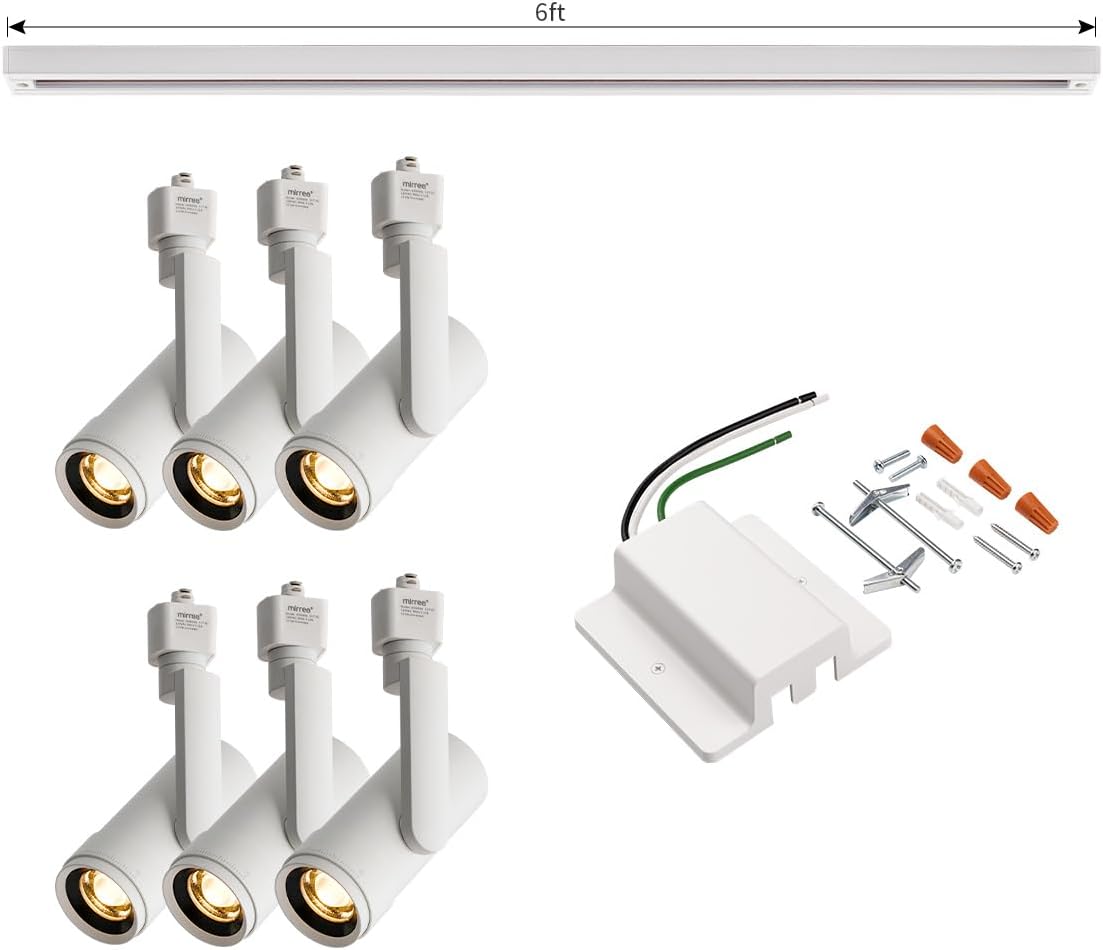 mirrea 5-Color H Type LED Track Lighting Heads+White H Type 6-feet Track+Floating Canopy Connector