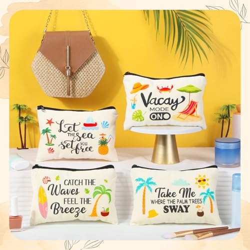 Kacctyen 16 Pcs Christmas Makeup Bag Gifts Bulk Cosmetic Bag with Zipper Santa Snowman Red and Green Travel Make up Pouch Portable Storage Pouch for Women Xmas Party Accessories(Summer)2