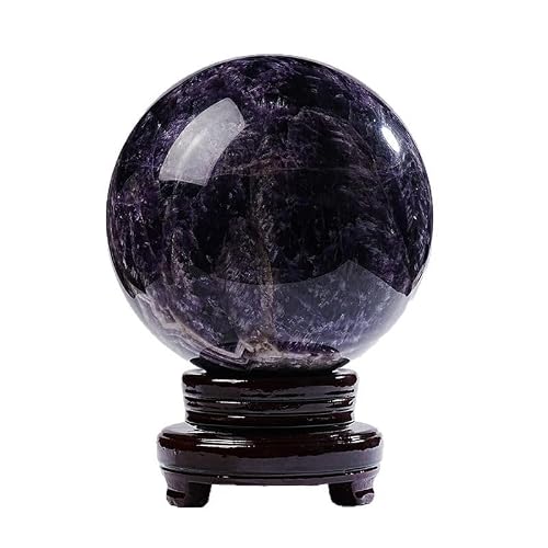 NIBHZ Amethyst Crystal Ball with Wooden Stand, Natural Stone Sphere Figurine for Witchcraft Divination Home Decor,170mm
