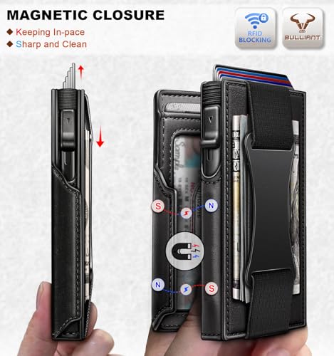 Image of BULLIANT Men Slim Leather Wallet Metal Case Money Clip-Magnetic Closure