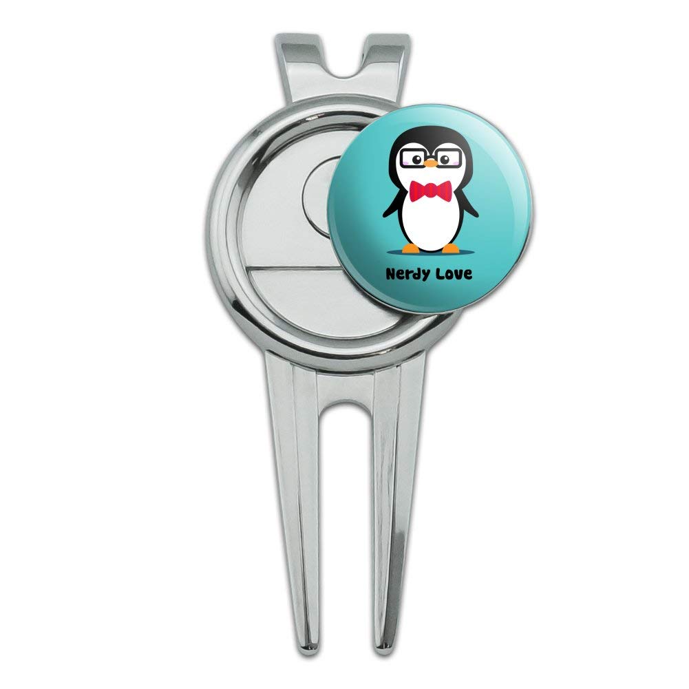 GRAPHICS & MORE Personalized Custom 1 Line Cute Nerdy Penguin with Glasses Golf Divot Repair Tool and Ball Marker