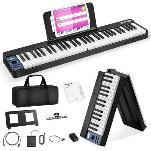 EYTSE 61 Key Folding Piano Keyboard, Semi-Weighted Key Folding Piano, Portable Piano Keyboard, Wireless & MIDI, Foldable Electronic Keyboard Piano for Beginners, Kids, Adults (Black)