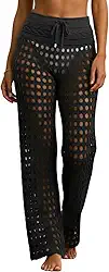 Saída de Praia Calça Feminino Pantalona Crochê Tricô Ajustável Moda Praia Piscina Saida de Banho Luxo