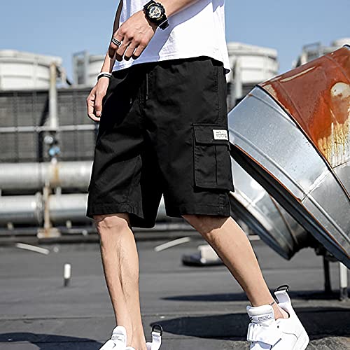 Mens Shorts, Big Shorts For Men Plus Size Short Pants Khaki Shorts Outdoor Large Multi-Pocket Loose Casual Fashion Overalls Shorts Long Shorts Elastic Waist Men's Cargo Work (5Xl, Black) #TOP2