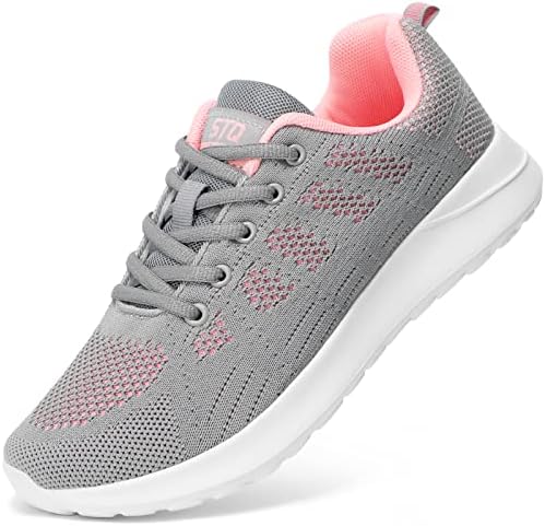 STQ Tennis Shoes for Women Lightweight Gym Workout Sneakers Mesh Running Shoes 8.5 Light Grey/Pink
