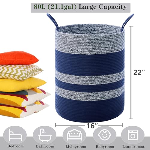 Image of Blue Hamper Tall Woven Laundry Basket 80L Large