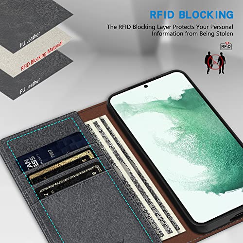 Image of ZZXX for Samsung Galaxy S22 Plus Wallet Case with [RFID Blocking] Card Slot Stand Strong Magnetic Leather Flip Fold Protective Phone Case for Samsung Galaxy S22 Plus Case Wallet(Grey-6.6 inch)