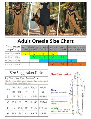 MAMHSABC Unisex Erwachsene Deutscher Schäferhund Einteiler Tier Cosplay Einteiler Pyjama Weihnachten Halloween Kostüm Nachtwäsche für Frauen, Einteiler mit Deutschem Schäferhund, M