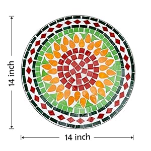 Vipush Mosaic Outdoor Side Table 14 Round Folding End Table Patio Accent Table Indoor Plant Stand for Living RoomGeramic Table Top Black IronGreen Yellow