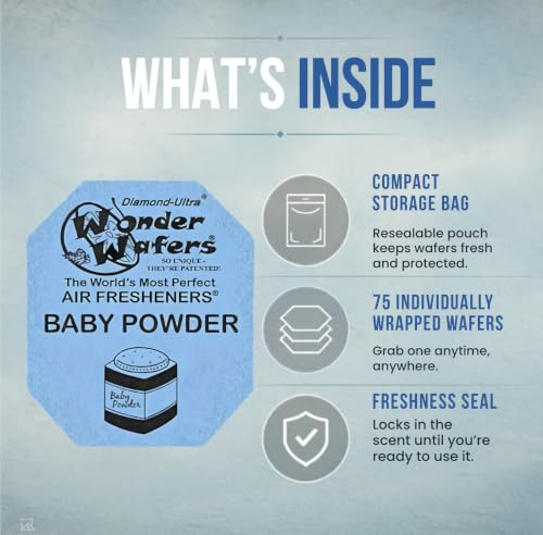 Image of Wonder Wafers 20 count Air Fresheners Individually Wrapped, Baby Powder Fragrance