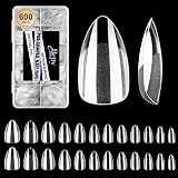 Short Almond Nail Tips - BettyCora 600Pcs Soft Gel Nail Tips Pre-buff Almond Shaped Nail Tips for Na