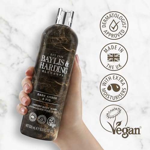 Baylis & Harding Elements Dark Amber & Fig Luxury Body Wash, 500 ml (Pack of 4) - Vegan Friendly - Image 3