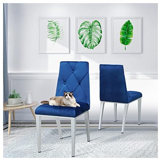 Ufurpie Dining Room Chairs with Velvet Fabric Dining Chairs Set of 2 with Chrome Legs,Backrest and Button Velvet Fabric Design,Luxury Home Furniture for Dining Room and Kitchen(Set of 2) (Blue)