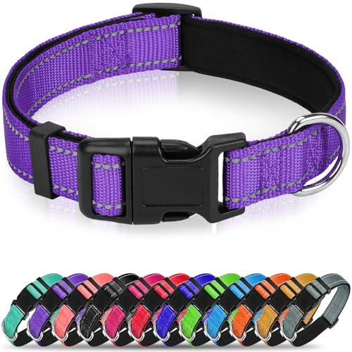 Erbine Purple Dog Collar for Large Dogs, Reflective Wide Nylon Adjustable Collar with Soft Padding...