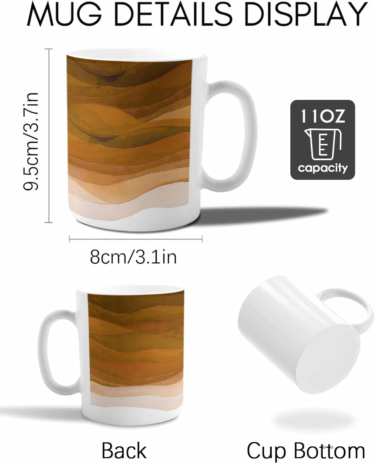 BEMIGO Ceramic Coffee Mug Scorched Orange Waves Ceramic Mug White Cup, Abstract Gradient Insulated Coffee Cup with Handle with Pattern Perfect for Tea and Hot Beverages, 12oz