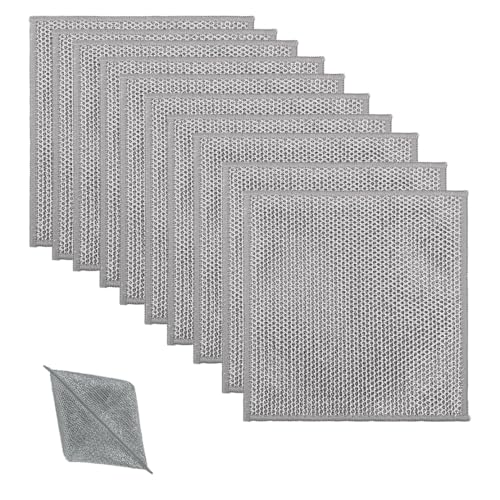DYSWTUE 10 Piezas de Paños de Limpieza de Acero Inoxidable de Doble Capa Que No Rayan, Paños de Limpieza Reutilizables, Paños Multiusos para Fregar Utensilios de Cocina, Fregaderos y Placas de Cocina