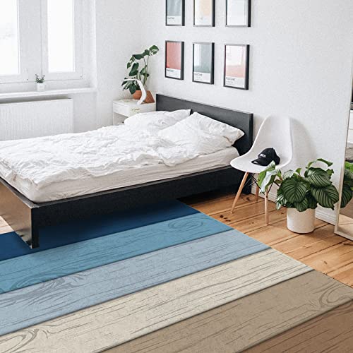 Farmhouse Area Rug For Bedroom Living Room- Blue Brown Gradient Retro Wood Grain Contemporary Floor Carpet Comfy Runner Rug Nursery Playmats Home Decor Mat, #TOP5