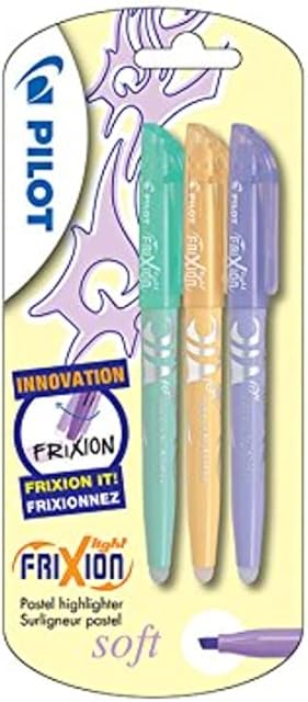 Pilot Frixion Light Soft Erasable Highlighter - Pastel Green/Orange/Violet, Pack of 3