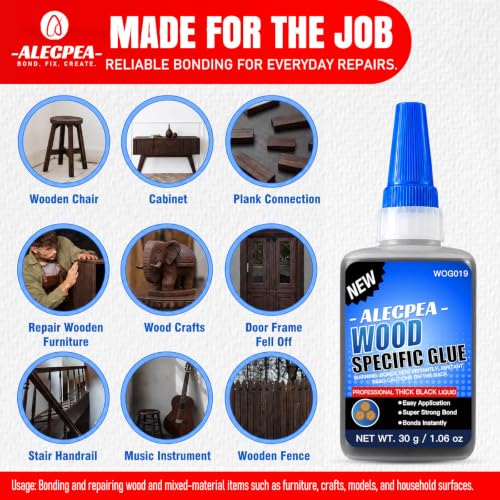 Image of Black Wood Glue, Thick CA Glue for Dark Wood, 30g with 3 Droppers | High-Viscosity Black Formula Stays On The Joint And Bridges Small Gaps In Dark Wood And Bamboo Repairs