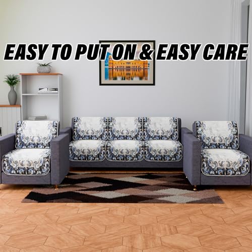Image of Kuber Industries Sofa Cover | Velvet 3 Seater Sofa Slip Cover Set | Blue Digital Flower Sofa Cover | Sofa Slipcover Set | Sofa Cover for Living Room | Gray