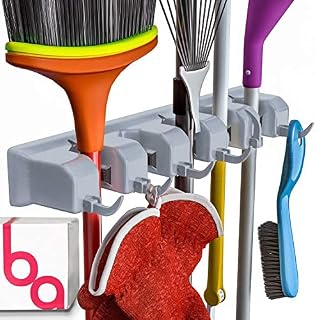 Berry Ave Broom Holder Wall Mount and Garden Tool Organizer, Closet Storage, Kitchen
