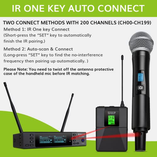 Kimyah Handheld & Bodypack Wireless Microphone System, 200 Channels, 328Ft(100M) Connect Range, Dual Wireless Microphone System, Cordless Microphone #TOP4