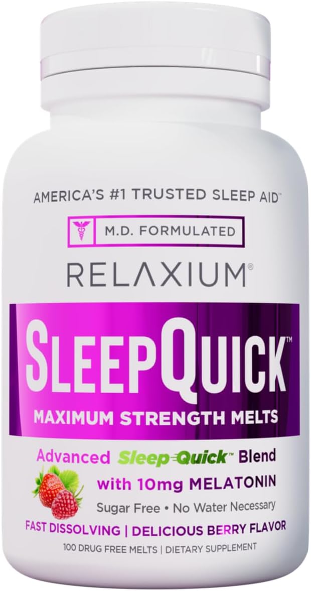 Sleep Quick Maximum Strength Melts, Fast Acting Sleep Aid with 10 mg Melatonin, Drug Free Dietary Supplement, Vegan, Gluten Free, Made in USA, 100 Servings, Berry Flavor