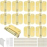 Yaocom 10 Pack Self Closing Door Hinge 3.5 Inch Spring Loaded Hinges with 5/8'' Radius Corners Automatic Door Closer Hinge Adjustable Tension for Garage, Residential(Gold)