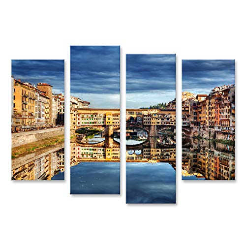 islandburner Cuadro en Lienzo El Puente de Ponte Vecchio en Florencia, Italia. El río Arno. Toscana bajo Nubes oscuras y tormentosas Cuadros Modernos Decoracion Impresión Salon