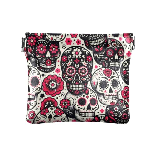 Dia De Muertos Skulls Coin Purse Leather Pouch Change Purse, Squeeze Coin Pouch for Cards, Keys & Lipsticks, Unisex